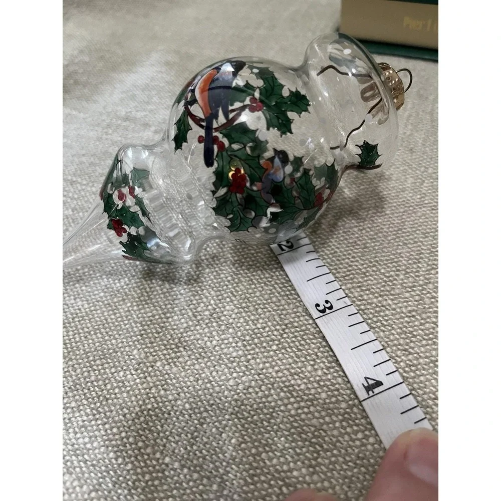Reverse Hand Paint Teardrop Christmas Ornament Winter Bird Holly Pier 1 Li Bien